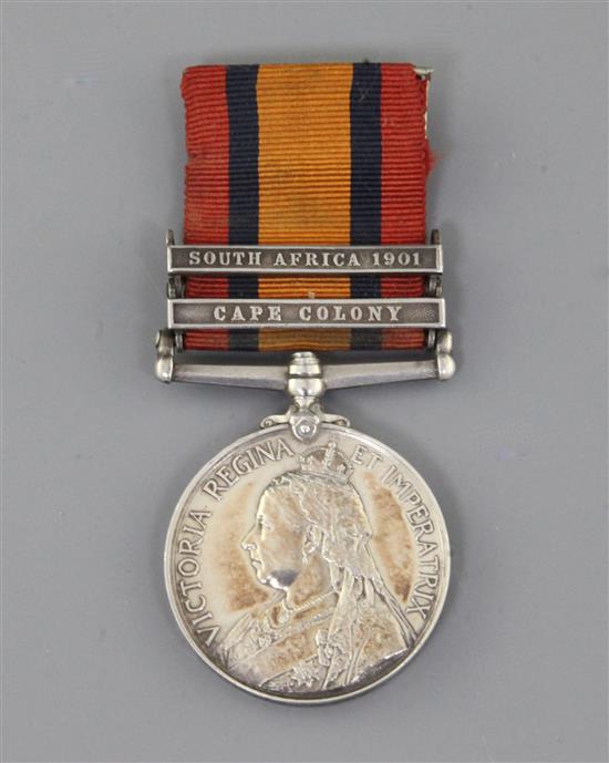 A Queens South Africa medal with 1901 and Cape Colony clasps to Lt. Colonel S. Churchill A.P.D.